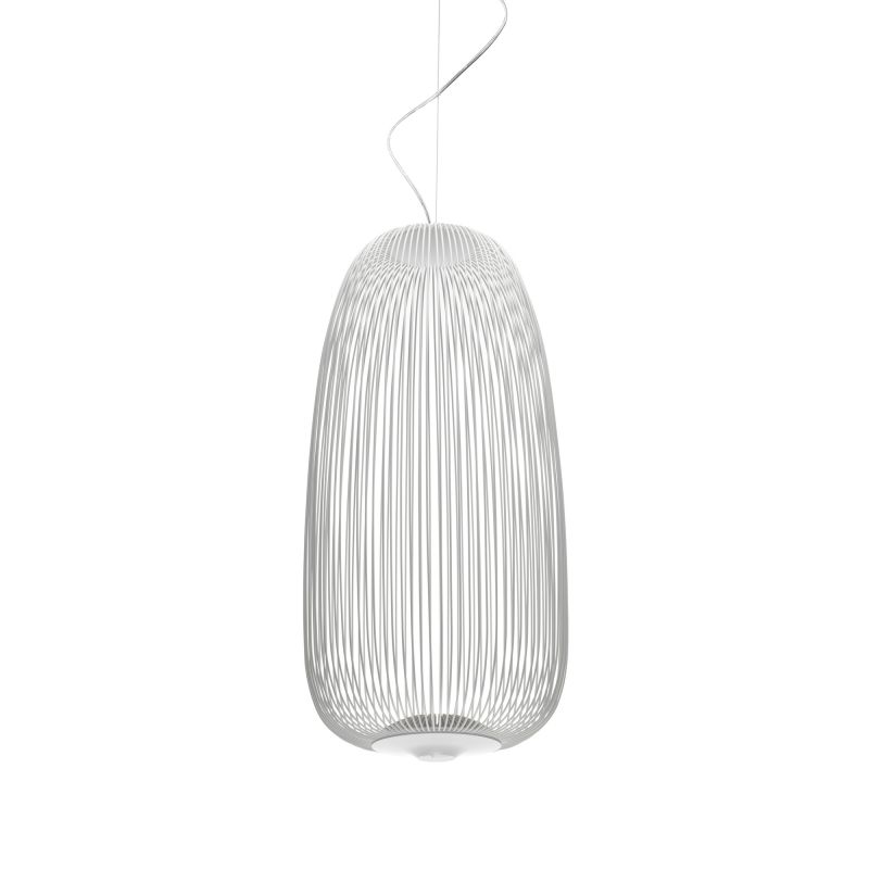 Weiße Spokes 1 LED Pendelleuchte von Foscarini mit filigranem, modernem Design.